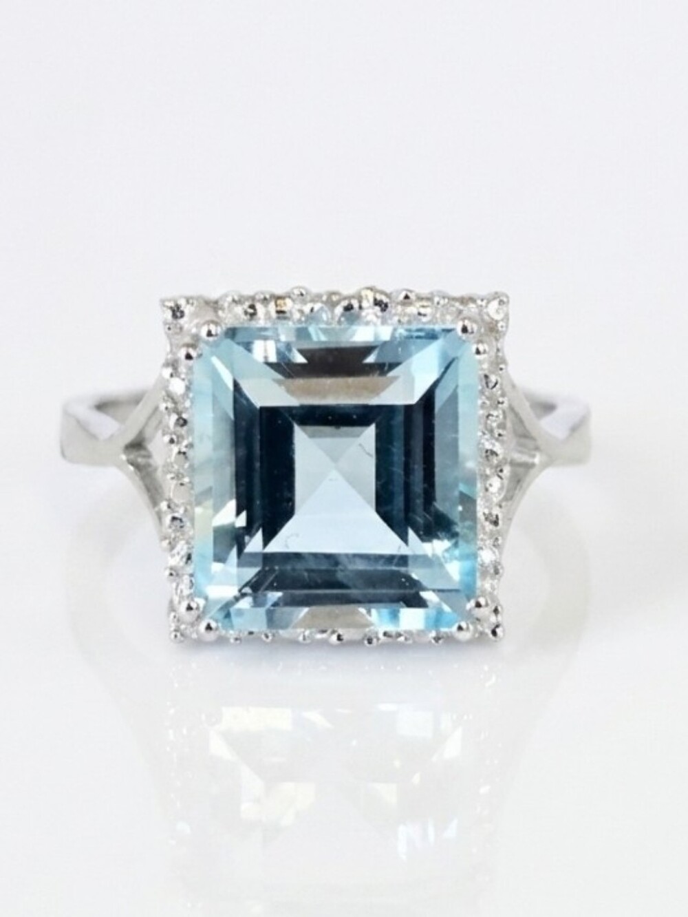 Genuine Asscher Cut Sky Blue Topaz Ring Sterling Silver Size 7! NWT